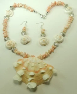 Statement Koralle Halskette & Ohrring ausgefallen Muschel Strand Hochzeit - Bild 1 von 2
