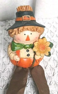 Fall Autumn Sitting Dangle Legs Pumpkin Body Scarecrow Sunflower Resin Figurine - Bild 1 von 9