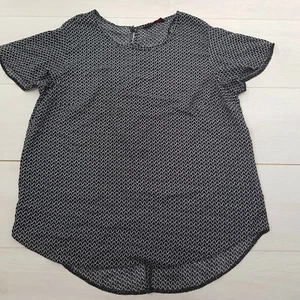 MARINA KANEVA Casual Top Blouse Size 16 Black Geometric Short Sleeve Workwear - Picture 1 of 6