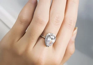 4,0 ct BIRNENSCHLIFF Braut Verlobungsring Zirkonia Weißgold vergoldet GRÖSSE 5-9 - Bild 1 von 7