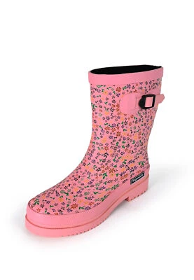 24TRADE Regenliebe Damen Gummistiefel Flowerpower Halbschaft Geblümt mit Blockabsatz
