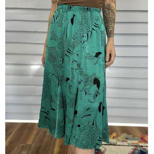 Vintage 70s/80s Silk Floral Paneled Godet Midi Skirt - Picture 1 of 4