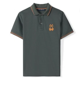 PSYCHO BUNNY KIDS URBAN CHIC STANWOOD PIQUE POLO Green Orange Logo M 10-12 NEW - Picture 1 of 10