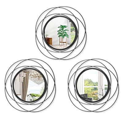 Espelhos de círculo dourado decoração de parede fio metal redondo espelho suspenso 12 polegadas conjunto com 3 - Imagem 1 de 4