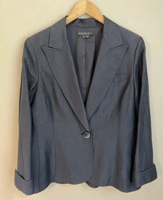 Lafayette 148 New York Navy Linen & Wool Blend Blazer Size 16 Office Career Work - Image 1 of 4