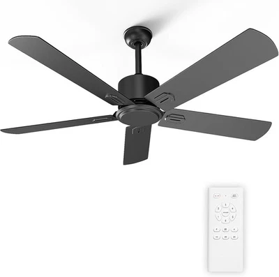 Ceiling Fan LED Light 52 Inch Indoor Bedroom Low Ceiling Flush Mount 5 Blades - Image 1 of 4