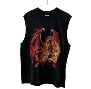 Vtg Red Dragon Fantasy Black Sleeveless Men Muscle T Shirt Large Y2K Mythology - Bild 1 von 7