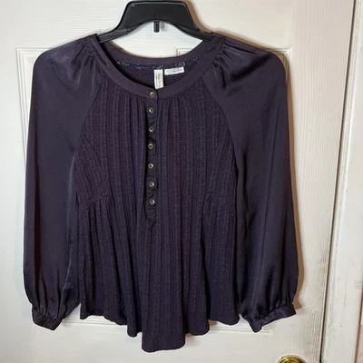 Blusa Top Campesina Púrpura Ciruela Meadow Rue Anthropologie Mujer Talla S Henley Front Foto 1 de 4