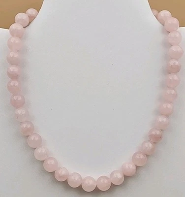 马达加斯加粉红色玫瑰石英/斯特林银色串珠领/项圈 17 英寸项链 — 第 1/4 张图片