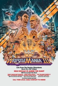WWE Wrestlemania 3 ENORME 24”x36” Póster Hulk Hogan Andre The Giant - Imagen 1 de 1
