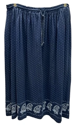 Vtg Chaus Woman Navy Polka Dot Paisley Border Maxi Skirt 3X Boho Cottagecore - Image 1 of 4