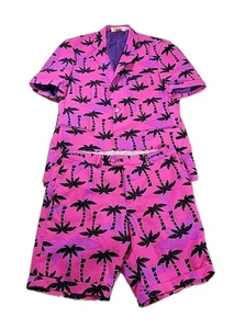 OPPOSUITS Men's Suit Jacket- SHORT SLEEVE  and Pants - Size 40 PINK , PALM TREES - Picture 1 of 21