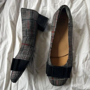 Ziera Check Velvet Fabric & Leather Comfort Block Heels Bow Detail RRP $240.00 - Picture 1 of 5