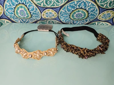 Lote de 2 tiaras com miçangas ouro preto bronzeado novo com etiquetas - Imagem 1 de 4