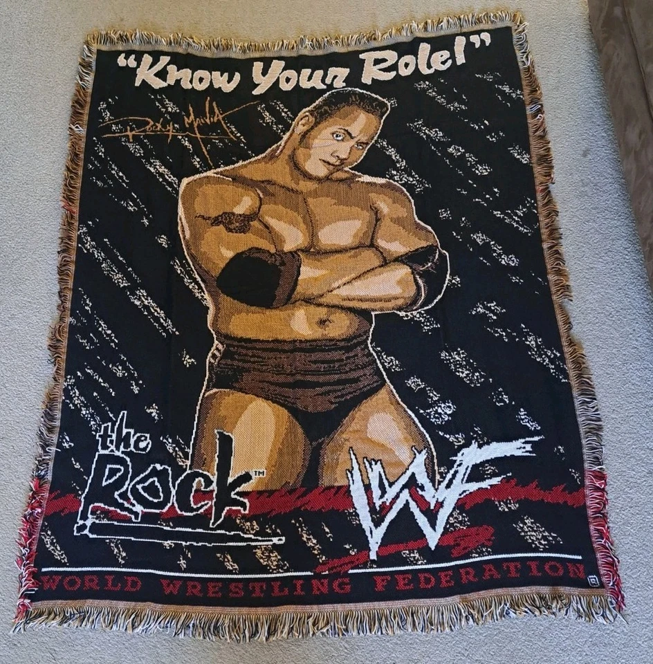 Vtg 90s WWF Rocky Maivia THE ROCK Know Your Role Throw Blanket! RARE  - Image 1 of 3