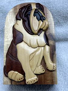 Wood Bulldog Dog Puzzle/ Trinket or Stash Box Hand Carved by Carver Dans - Bild 1 von 10