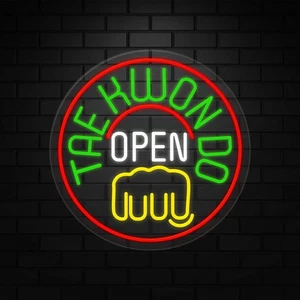 Tae Kwon Do Open Schild für Business Displays | LED Flex Neon | 26" B x 26" H x 1" T - Bild 1 von 5