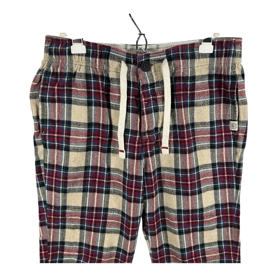 ABERCROMBIE & FITCH 复古男式 M Y2K 红色和蓝色法兰绒格子休闲裤 PJ — 第 1/4 张图片