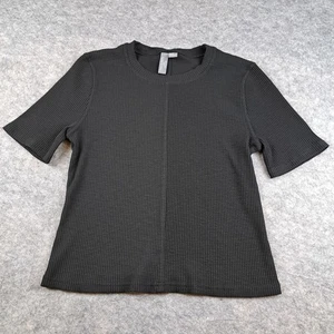 Sweaty Betty Shirt Womens XL Black Ribbed Short Sleeve Crewneck Stretch Top - Picture 1 of 9