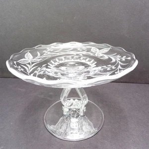 VTG Elegant Glass Wheel Cut Harp Pedestal Cake Stand 6" Bonbons Bars & Truffles - Picture 1 of 23