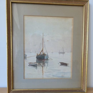 Vintage Thames Barge Watercolour Signed M.Walters. - Picture 1 of 10