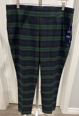 NUEVO Pantalones de vestir Chaps para mujer talla 16 frente plano al tobillo verde a cuadros azul carrera Foto 1 de 4