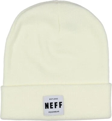 NEFF Мужская EST.2002 вышитая нашивка манжеты вязаный Beanie шляпа Off-белый новый - Изображение 1 из 4