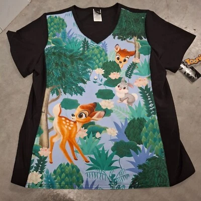 NWT Disney Tooniforms Cherokee Bambi Thumper V-Neck Scrub Top Size L No Pockets - Image 1 of 4