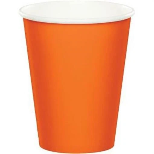 Orange 9oz Paper Hot/Cold Cups 24 Per Pack Tableware Decorations Party Supplies - Image 1 of 1