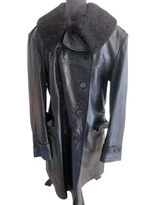 1940s WWII Black Horsehide Leather Military Swedish Coat Double Breasted - Picture 1 of 9