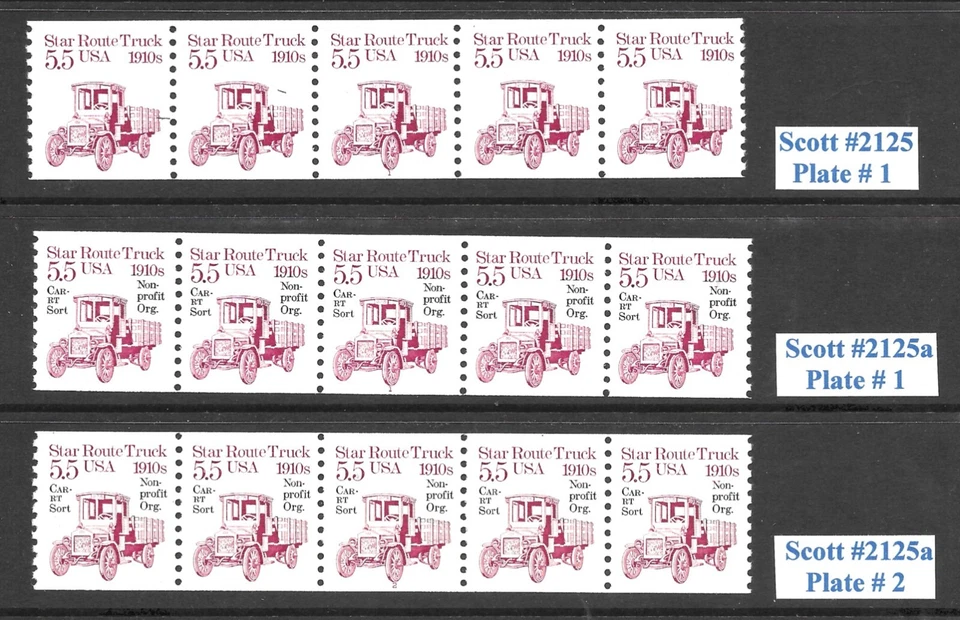Scott # 2125-2125a 5.5c Star Rt Trk PNC5s, Compl. SET of 3, QUALITY! Cat- $4.15 - Image 1 of 1