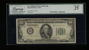 DBR 1934-A $100 FRN New York Mule Fr. 2153-Bm Legacy 25 Serial B07108562A - Picture 1 of 2