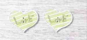 wood heart love  sewing buttons 2 holes 1 inch white green stripe set - Picture 1 of 2