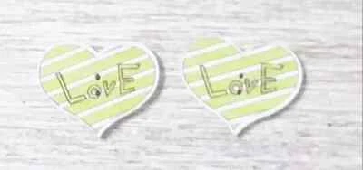 wood heart love  sewing buttons 2 holes 1 inch white green stripe set - Image 1 of 2