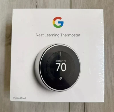 NEW SEALED Google Nest Learning Thermostat Polished Steel T3017US - Image 1 of 2