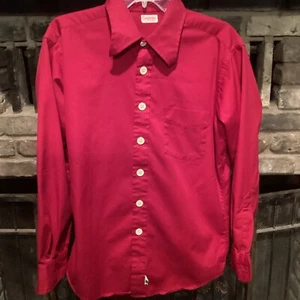 Vintage 70s Creighton Shirtmakers Sz L Maroon Shirt Long Sleeve Collar - Picture 1 of 12