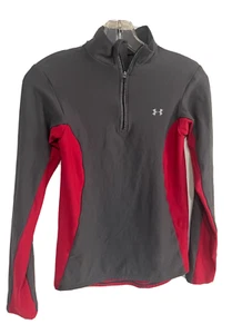 Under Armour Womens XS Zip Neck Long Sleeve Pullover Gray Red EUC - Picture 1 of 6
