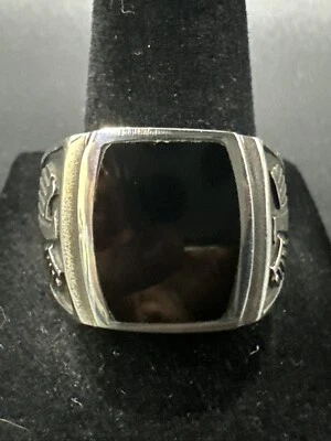 Anillo de sello con diseño de águila azteca de ónix de plata de ley 925 talla 12 nuevo estado Foto 1 de 4