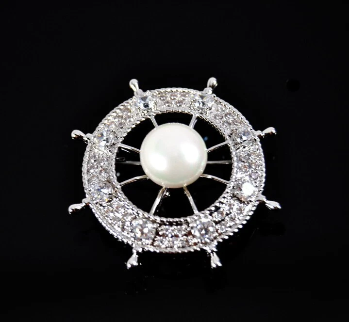 YYSuniee Elegant Brooch For Women - Blue Bouquet Pin With Imitation Pearl & Cubic Zirconia, Brass Jewelry For Weddings