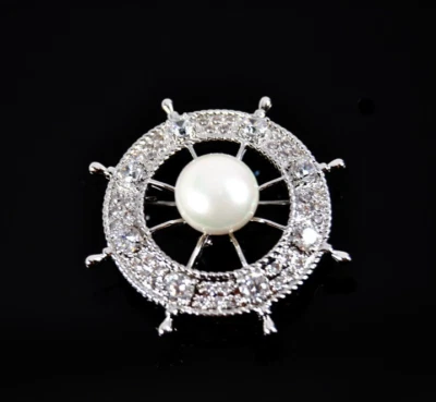 Broche tono plata estrás imitación perla broches prendedor mujer regalo boutonniere Foto 1 de 4