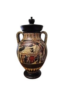 Ancient Ceramic Amphora Dionysos, Athena, Hermes, Black figures, White Figures - Picture 1 of 7