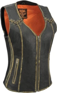MILWAUKEE LEDER DAMEN DISTRESSED BRAUN KLASSISCHE LEDERWESTE - SAMT - Bild 1 von 5