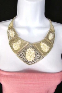 Mujeres Oro Plata Piedras Metal Placas Moda Clásica Collar Babero Pendientes Set - Imagen 1 de 36