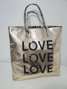 NEW Victoria's Secret Love Metallic Reversible Backstage Tote Bag - Picture 1 of 6