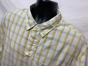 Ruff Hewn Cotton Linen Blend Button Up Shirt Mens Sz XL S/S Pocket Yellow Plaid - Picture 1 of 4