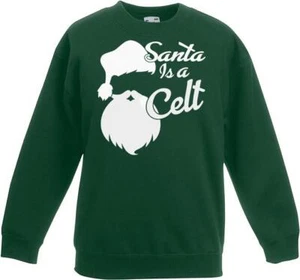 Adults Santa is a Celt Wales Scotland Ireland Festive Green Christmas Jumper - Picture 1 of 7