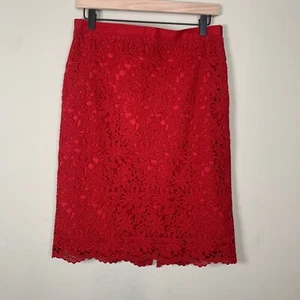 Talbots Red Lace Floral Overlay Lined Pencil Skirt Size 8 - Picture 1 of 5