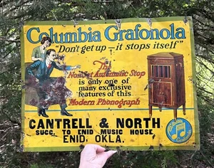 Antique COLUMBIA GRAFONOLA - ENID, OKLAHOMA early phonograph advertising sign - Picture 1 of 10