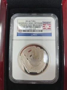 2014 P Baseball Hall of Fame $1 NGC PF70 Ultra Cameo Opening Day Ultra Cameo - Picture 1 of 4