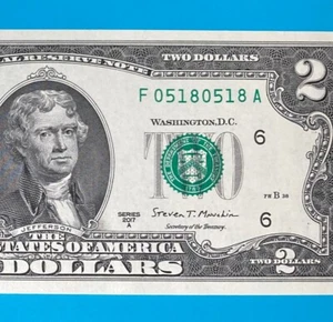 F 05180518 A: REPETIDOR CUÁDRUPLE $2 billete de dos dólares número de serie (0518) *UNC* - Imagen 1 de 3